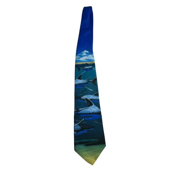 Vintage 1996 Ralph Marlin Sharks Novelty Neck Tie Unique Rare Hard to find - Picture 1 of 4